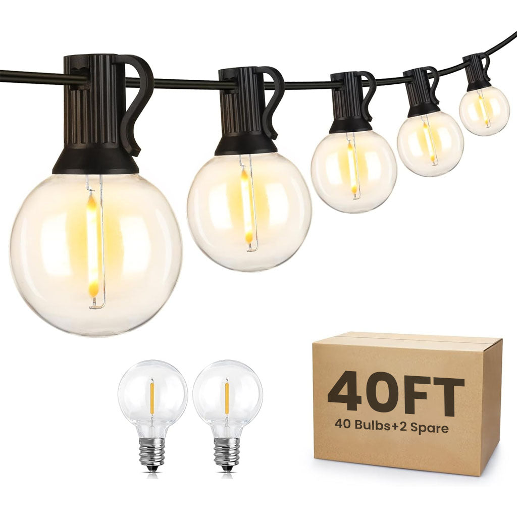 TECPHILE - G40 Outdoor String Lights Waterproof & Shatterproof Bulbs