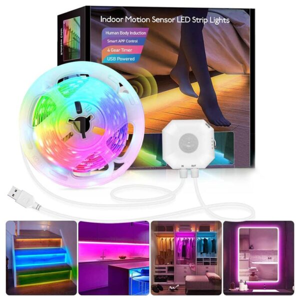TECPHILE Motion Sensor 5m RGB LED Strip Light with App Control