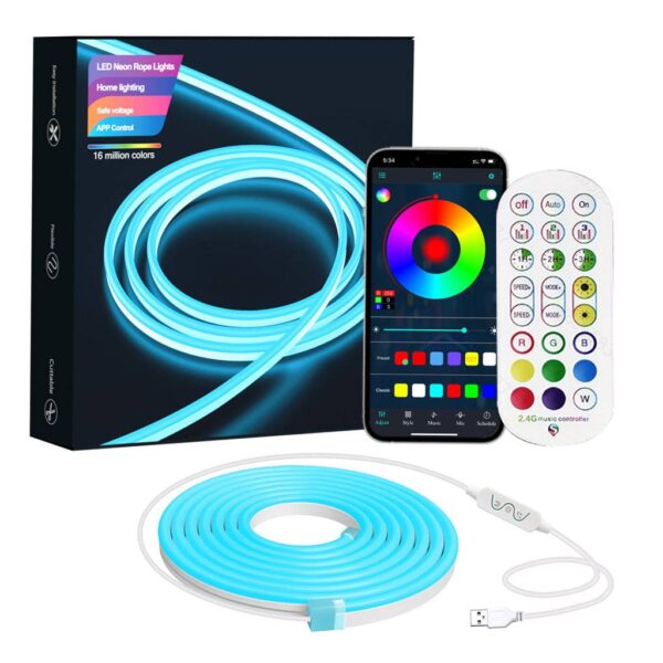 TECPHILE - RGB LED Neon Rope Lights with 5V Adapter