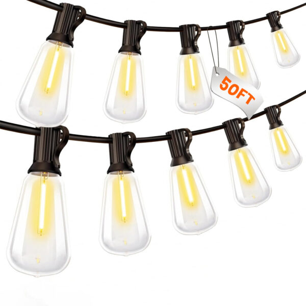 TECPHILE – ST38 50ft Outdoor String Lights Waterproof & Shatterproof Bulbs