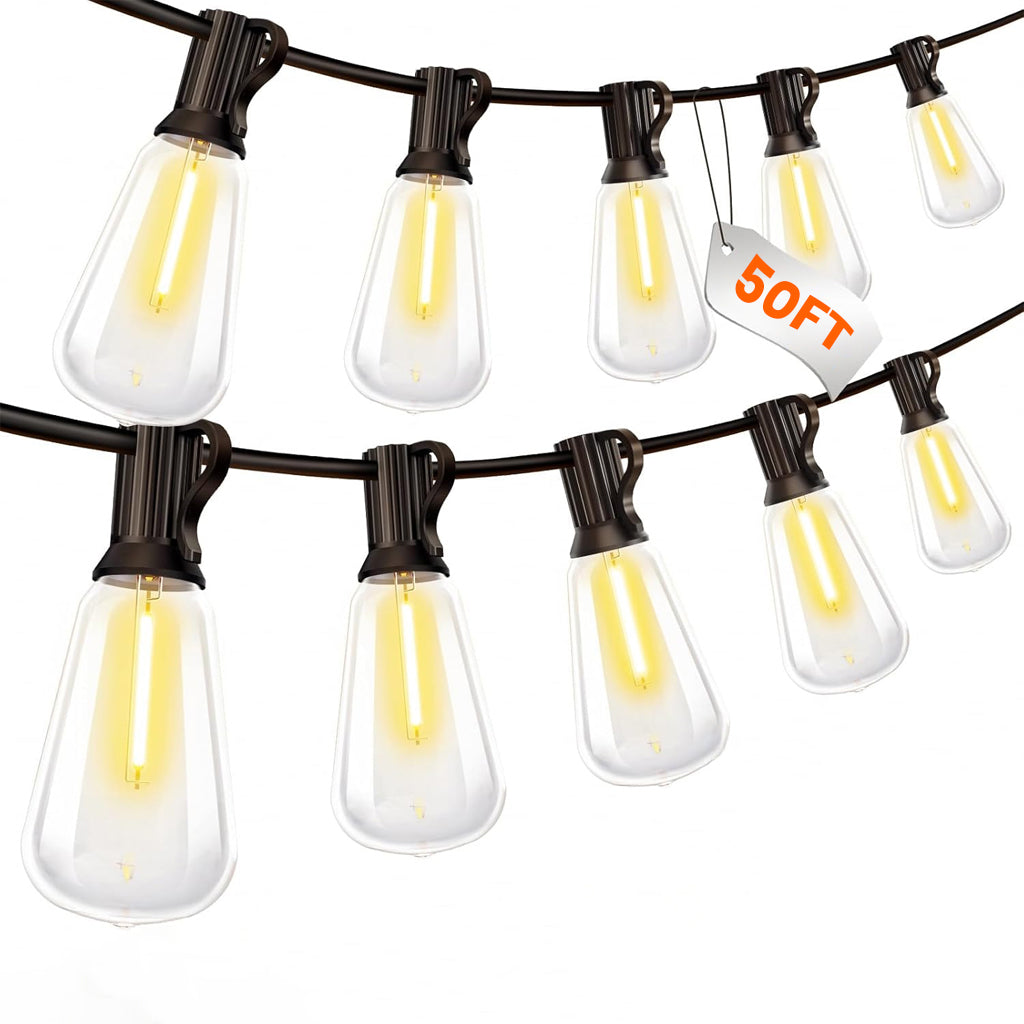TECPHILE – ST38 50ft Outdoor String Lights Waterproof & Shatterproof Bulbs